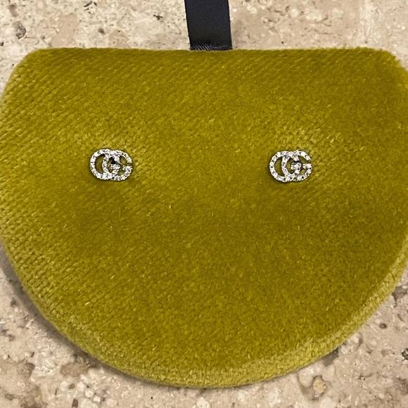 GUCCI Logo GG 14K White Gold Pave Diamond Earrings - Picture 6 of 13